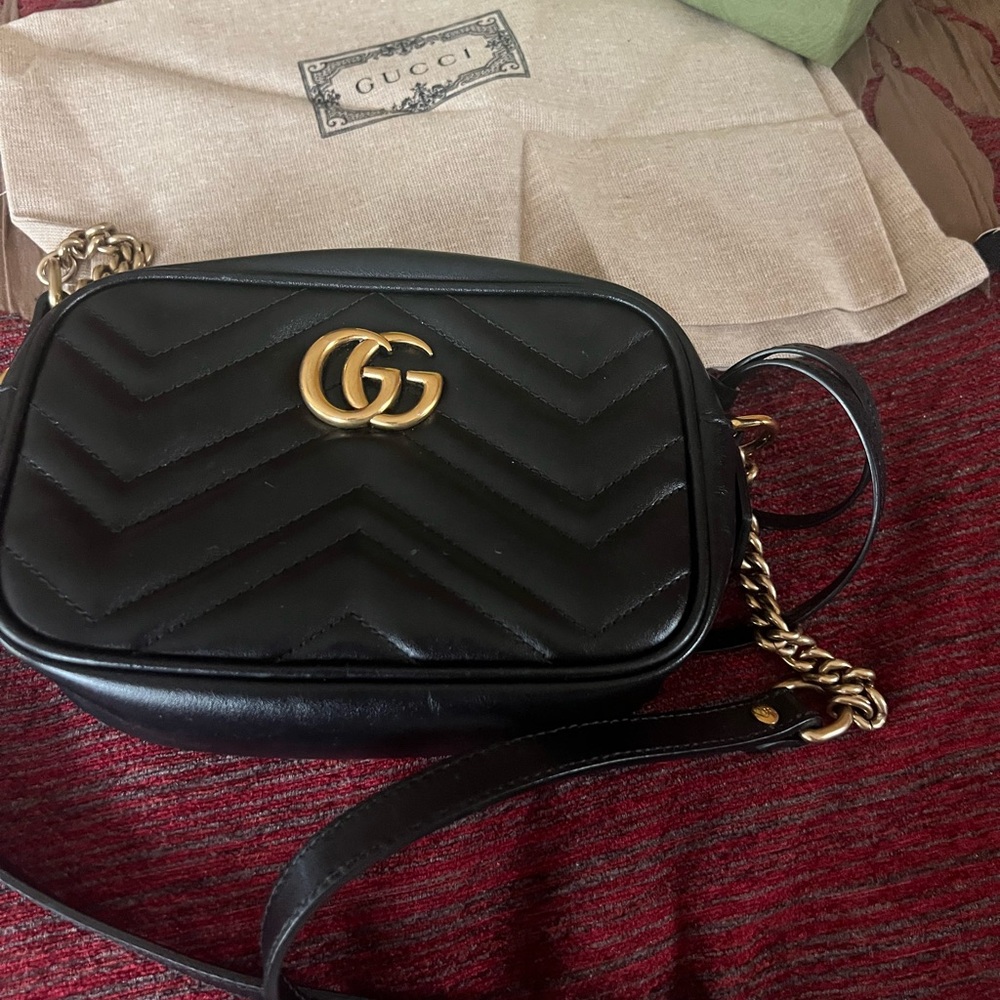 Gucci Black and Gold Quilted Crossbody Bag